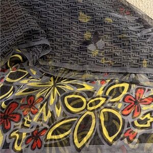 Fendi Black and Yellow Floral Scarf
